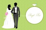 Silhouette Couple in Wedding Dress with Ring and Sample Text